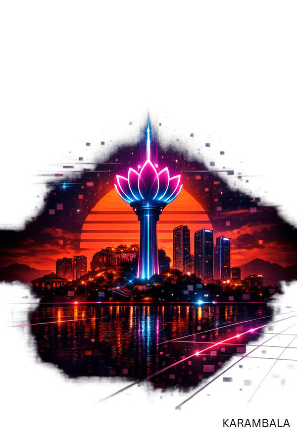 Neon meets skyline — the Lotus Tower at the heart of Colombo.